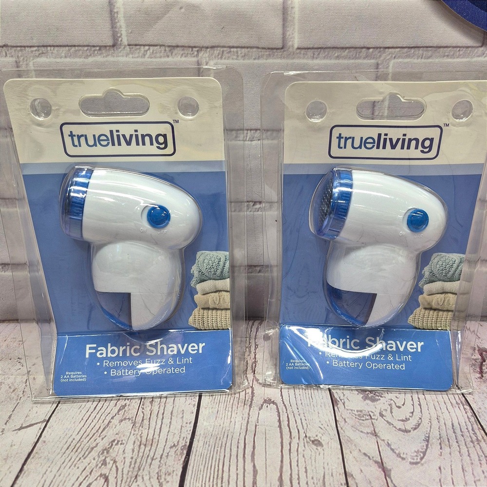 2 Pack TrueLiving Fabric Shaver Battery Operated Lint Fuzz Remover White Blue